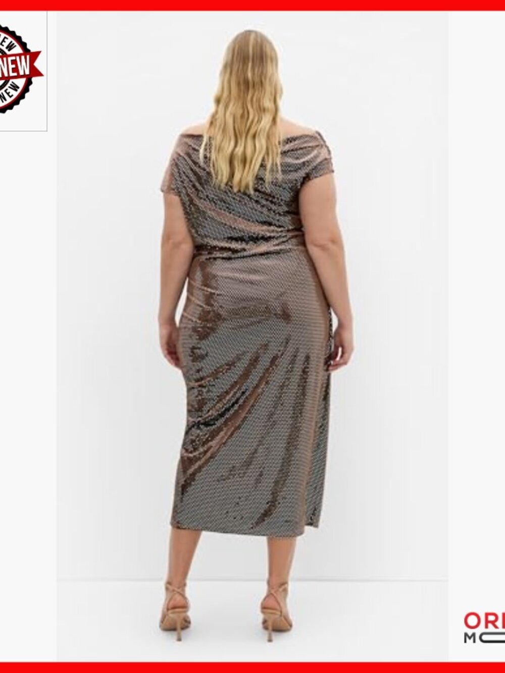 Plus Size Off-Shoulder Midi Dress with Faux Wrap Skirt - Stretch Fabric - Picture 2 of 5